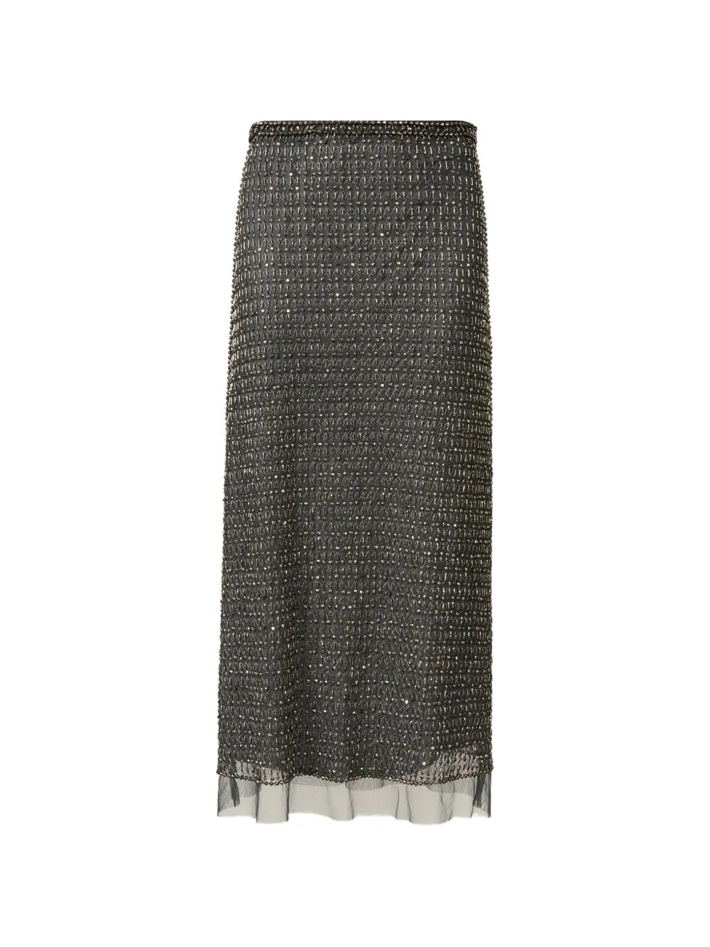 Bead-Embellished Tulle-Overlay Midi Skirt by Fabiana Filippi