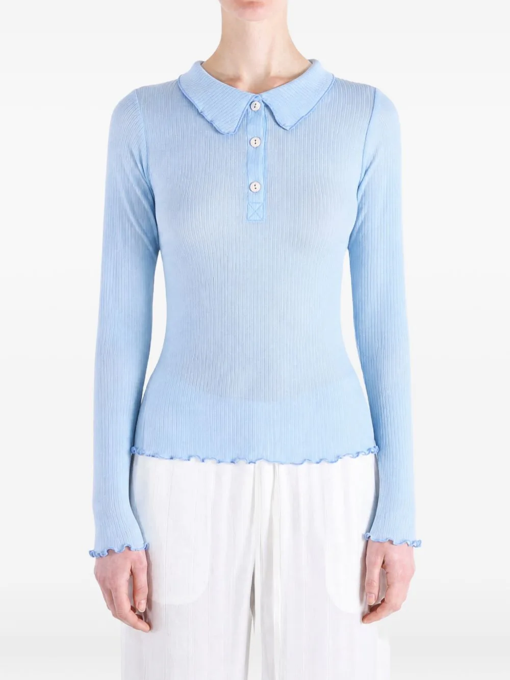 Ribbed Lettuce-Trim Top by Baserange