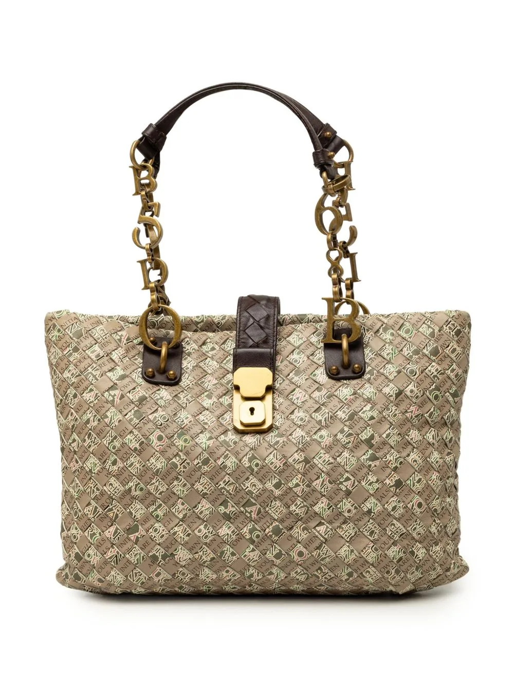 2000-2007 Small Printed Nappa Intrecciato Logo Lock Chain Tote Bag by Bottega Veneta Pre-Owned