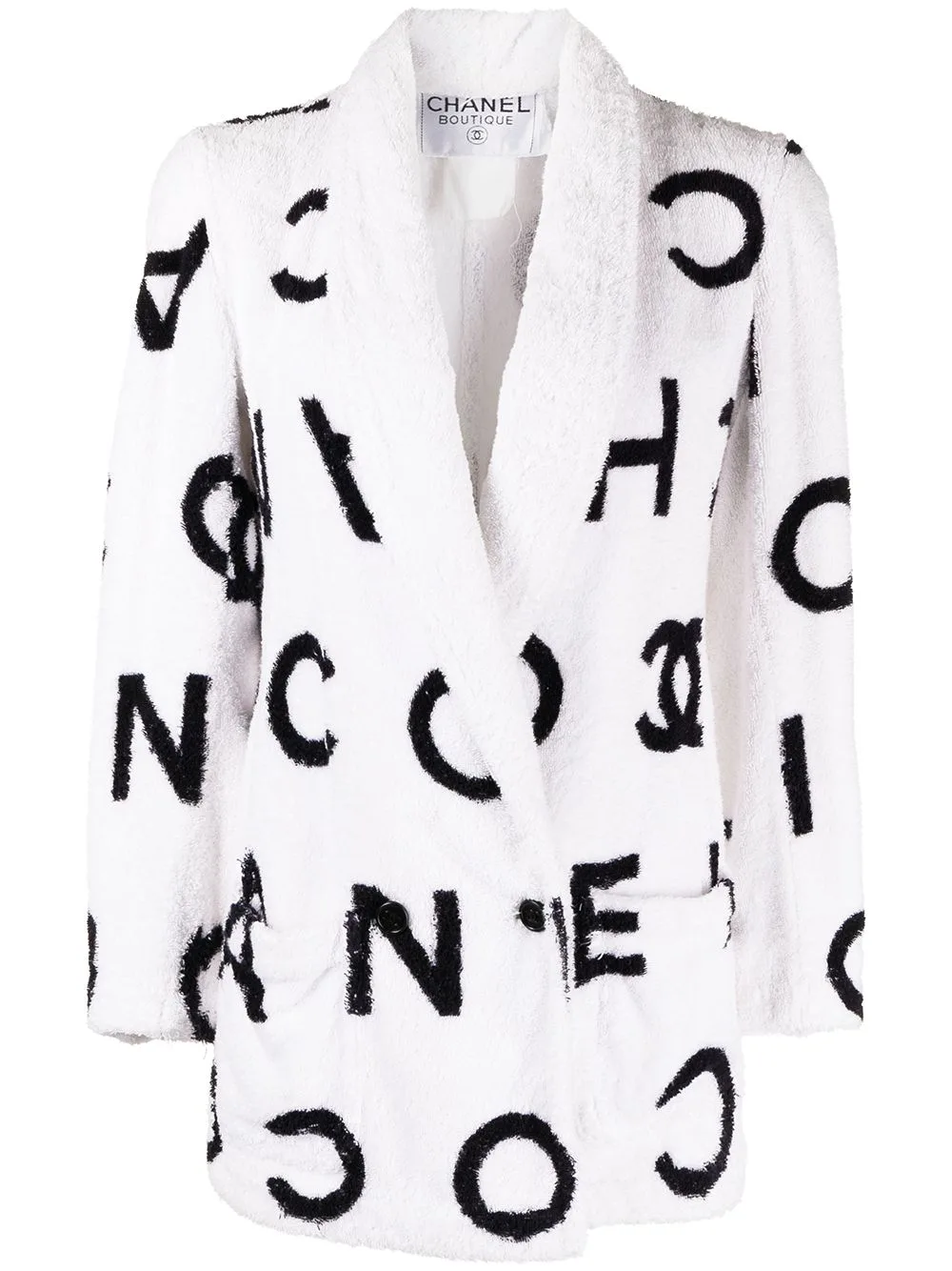 1990s Logo-Print Double-Breasted Jacket by CHANEL Pre-Owned