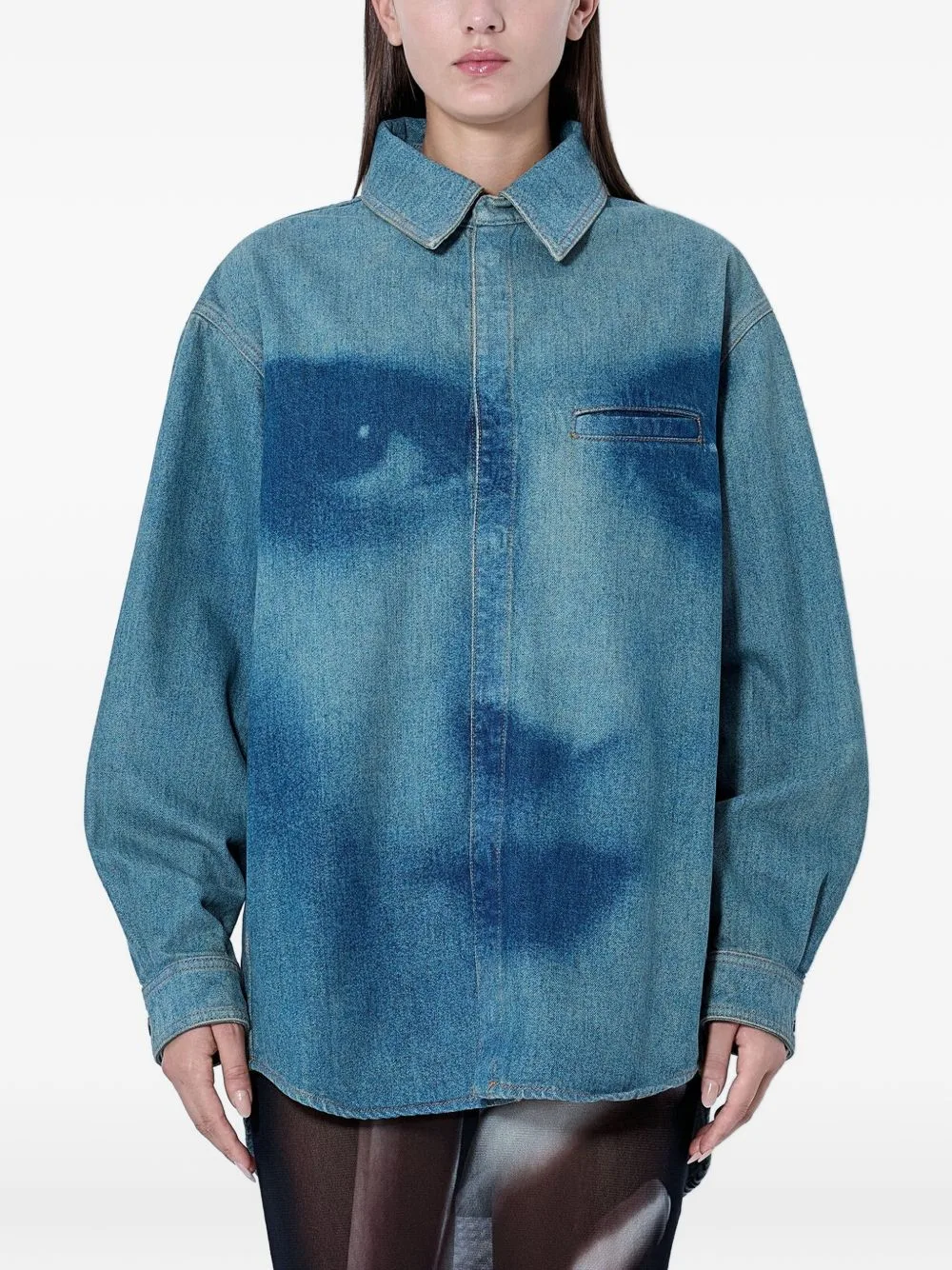 Graphic Face-Print Denim Shirt by Jean Paul Gaultier