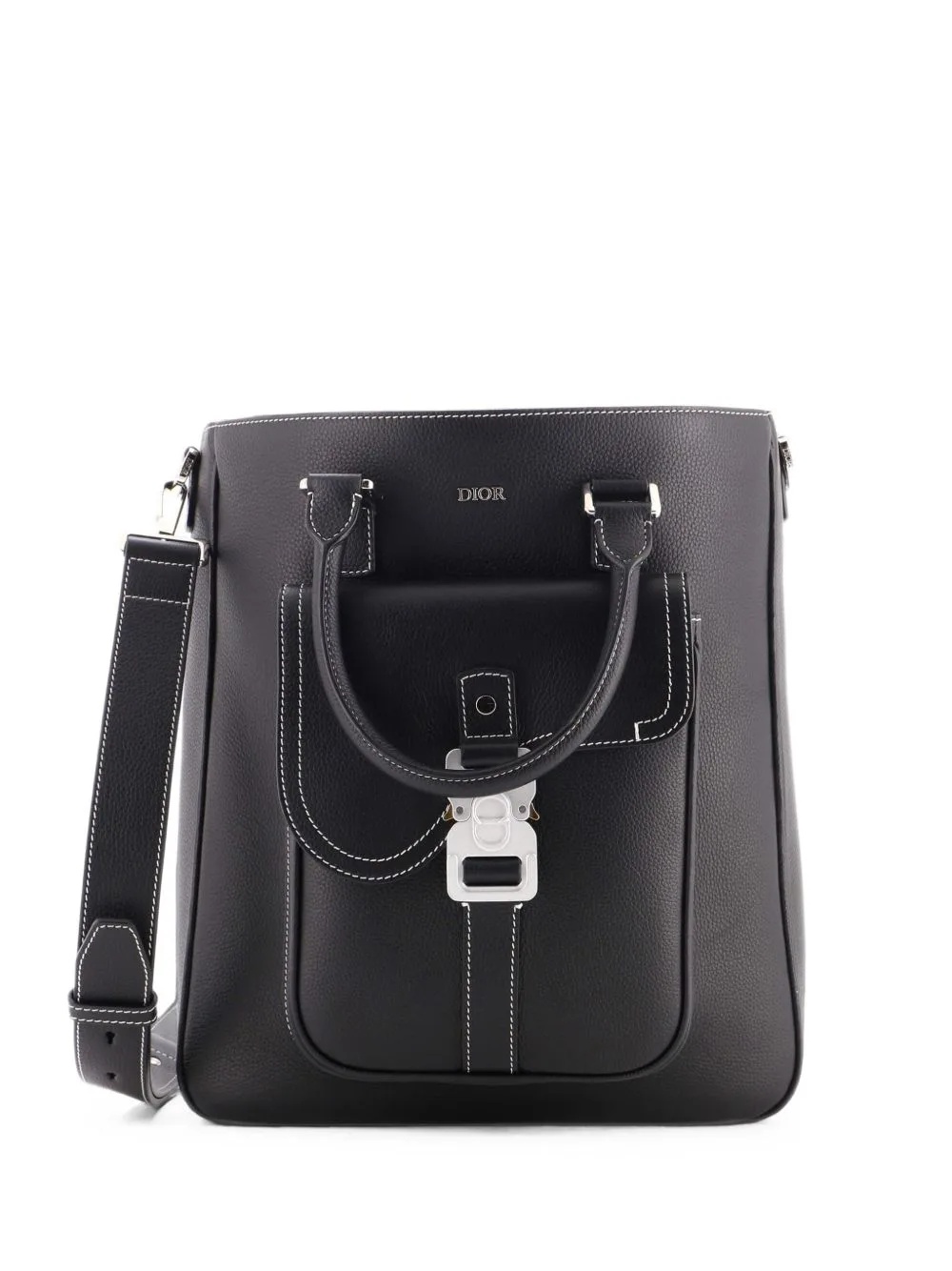 Saddle Buckle Leather Tall Tote Bag by Christian Dior Pre-Owned
