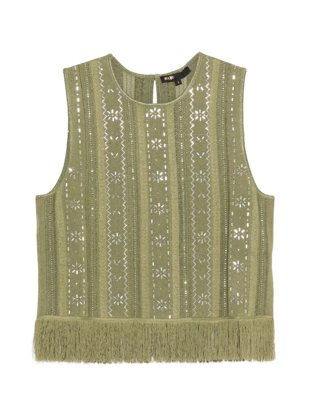Fringed Rhinestone Flower Top by Maje