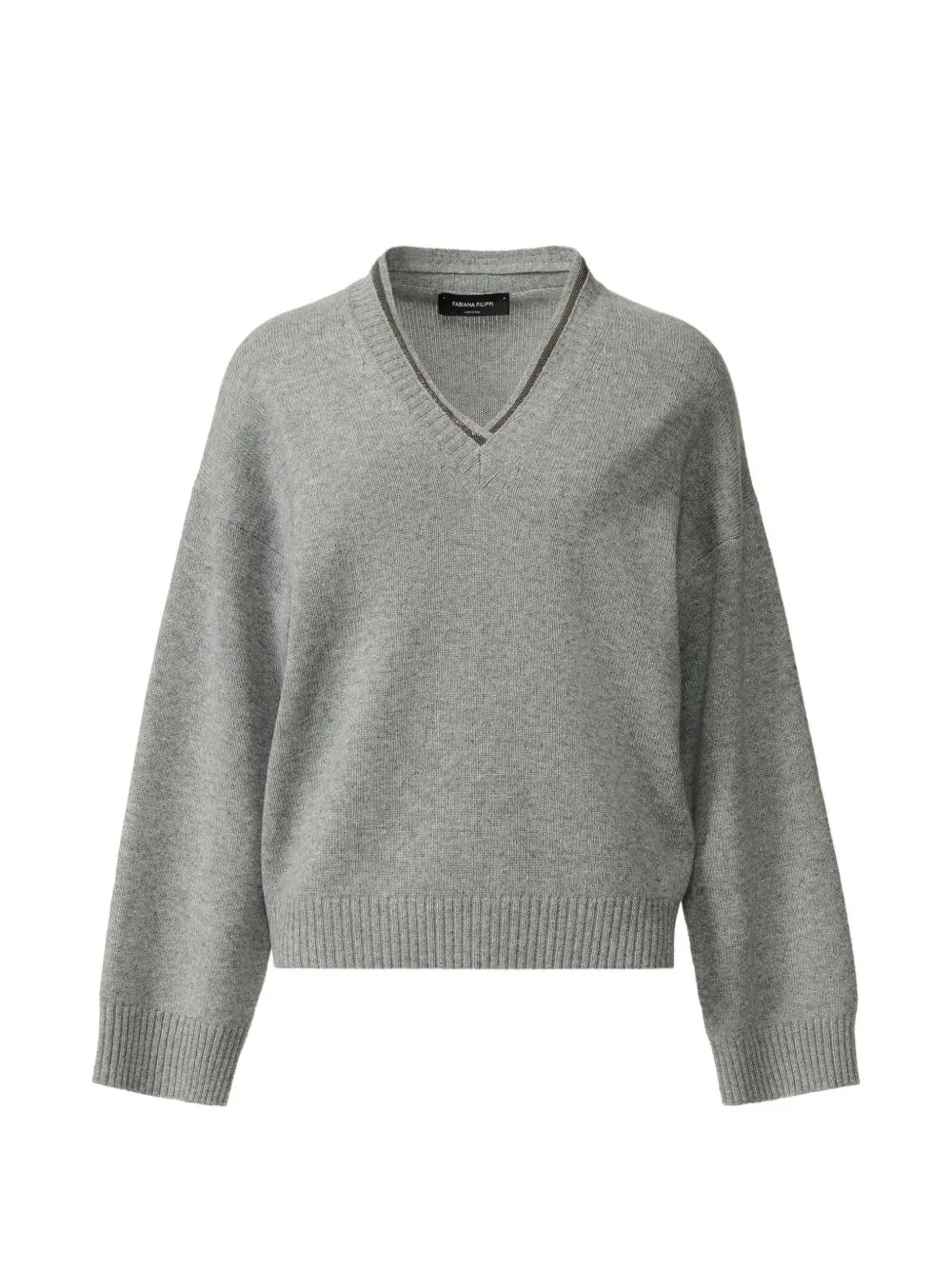 Bead-Trim V-Neck Sweater