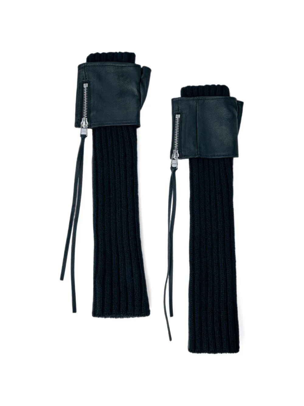 Ribbed-Knit Leather-Cuff Arm Warmers by Yohji Yamamoto