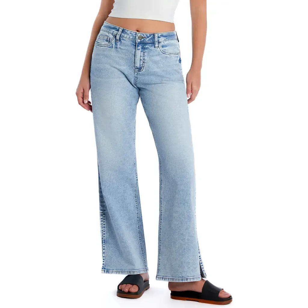 Clever Side Slit High Waist Wide Leg Jeans