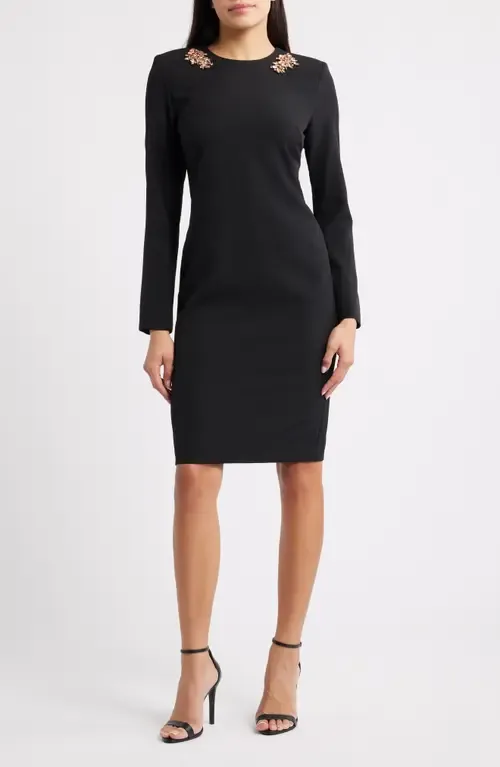 Rhinestone Long Sleeve Sheath Dress by Anne Klein