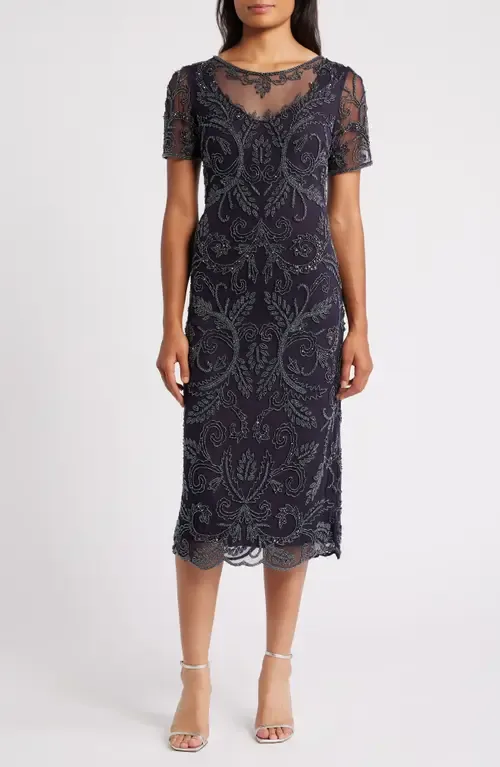 Embellished Illusion Neck Cocktail Dress by Pisarro Nights
