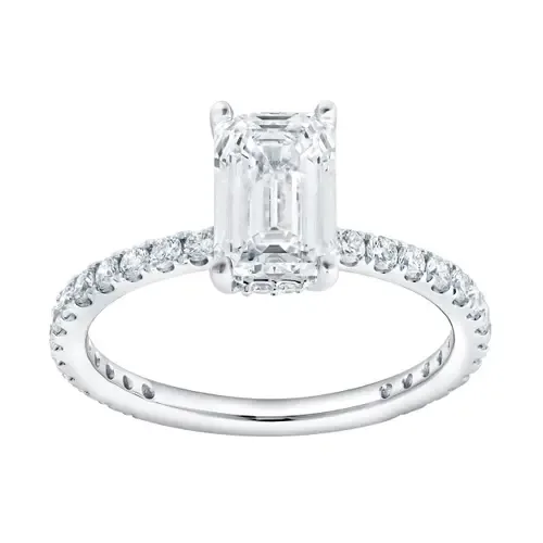Diadem 14K White Gold Emerald Cut Lab Grown Diamond Hidden Halo Engagement Ring - 2 Ctw by LuvMyJewelry