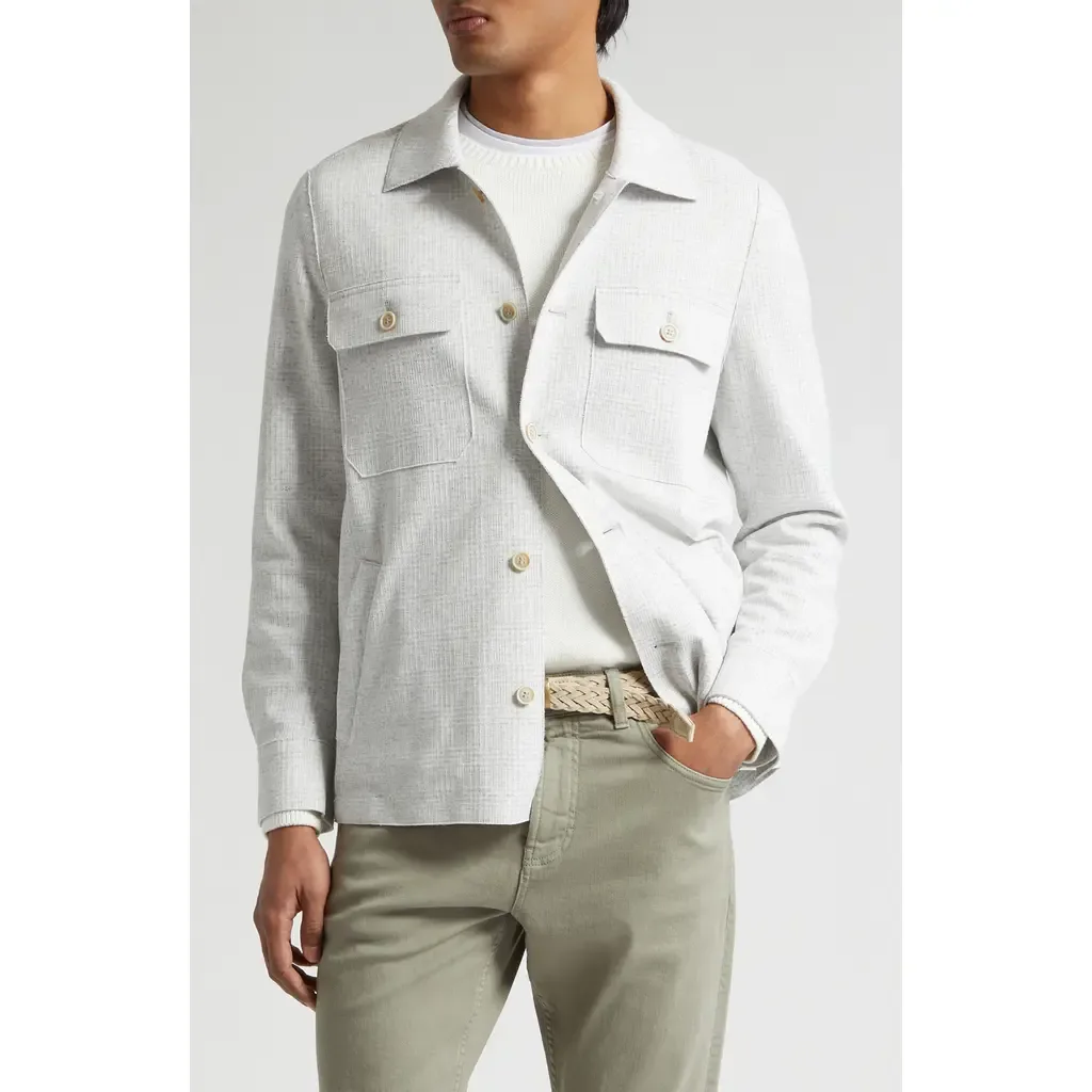 Tonal Glen Plaid Knit Overshirt by Eleventy