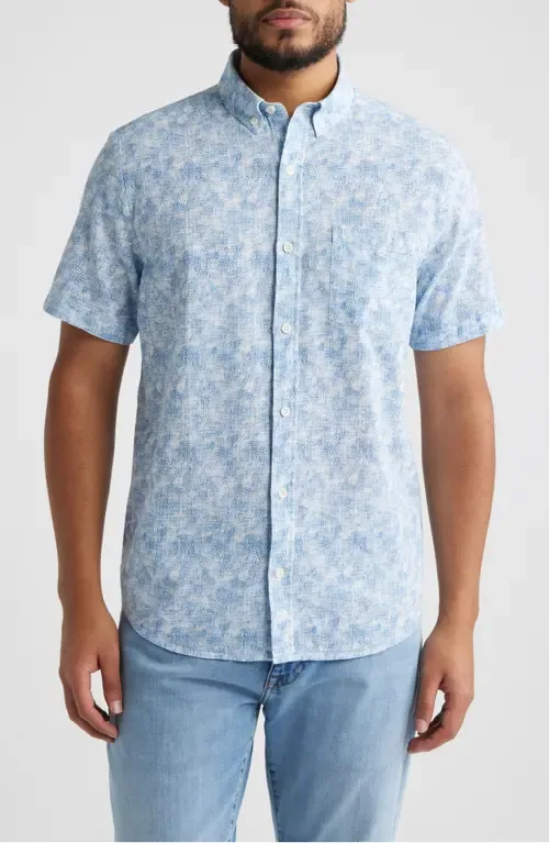 Hampton Abstract Print Short Sleeve Stretch Cotton Button-Down Shirt by Johnston & Murphy