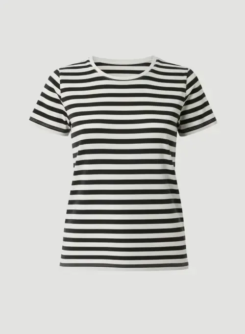 Stretch Linen Stripe Short Sleeve Crewneck T-Shirt by Majestic Filatures