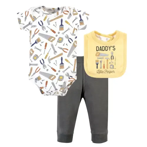 Cotton Bodysuit, Pant and Bib Set by Hudson Baby