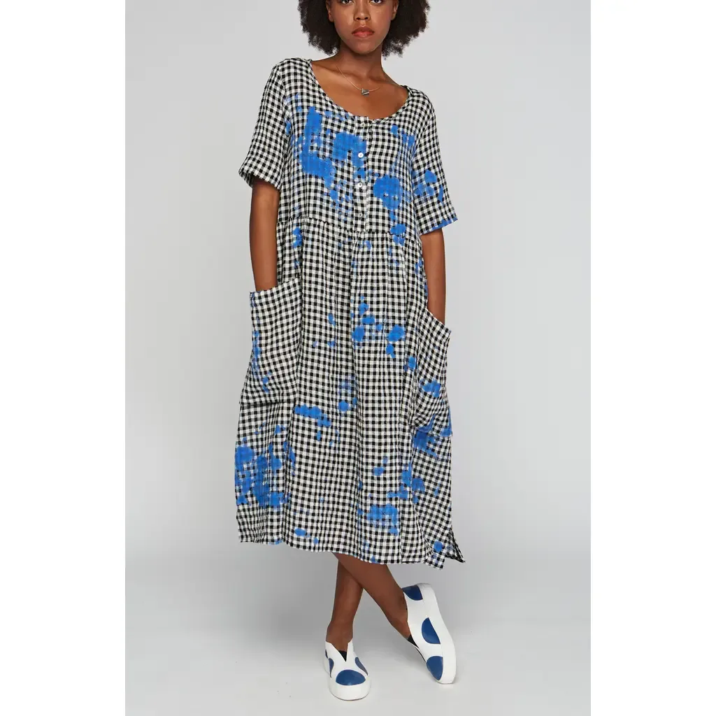 Zane Checkered Gauze Linen Dress by LUUKAA