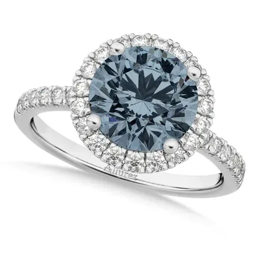 Halo Gray Spinel & Diamond Engagement Ring 14K by ALLUREZ