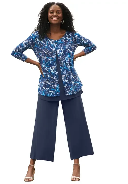 Crew Neck Double Layered Tunic by Jessica London