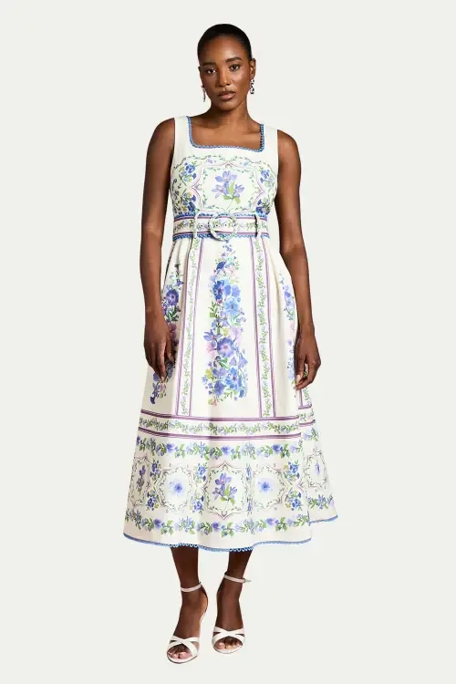 Print Full Skirted Cotton Midi Dress by Coast