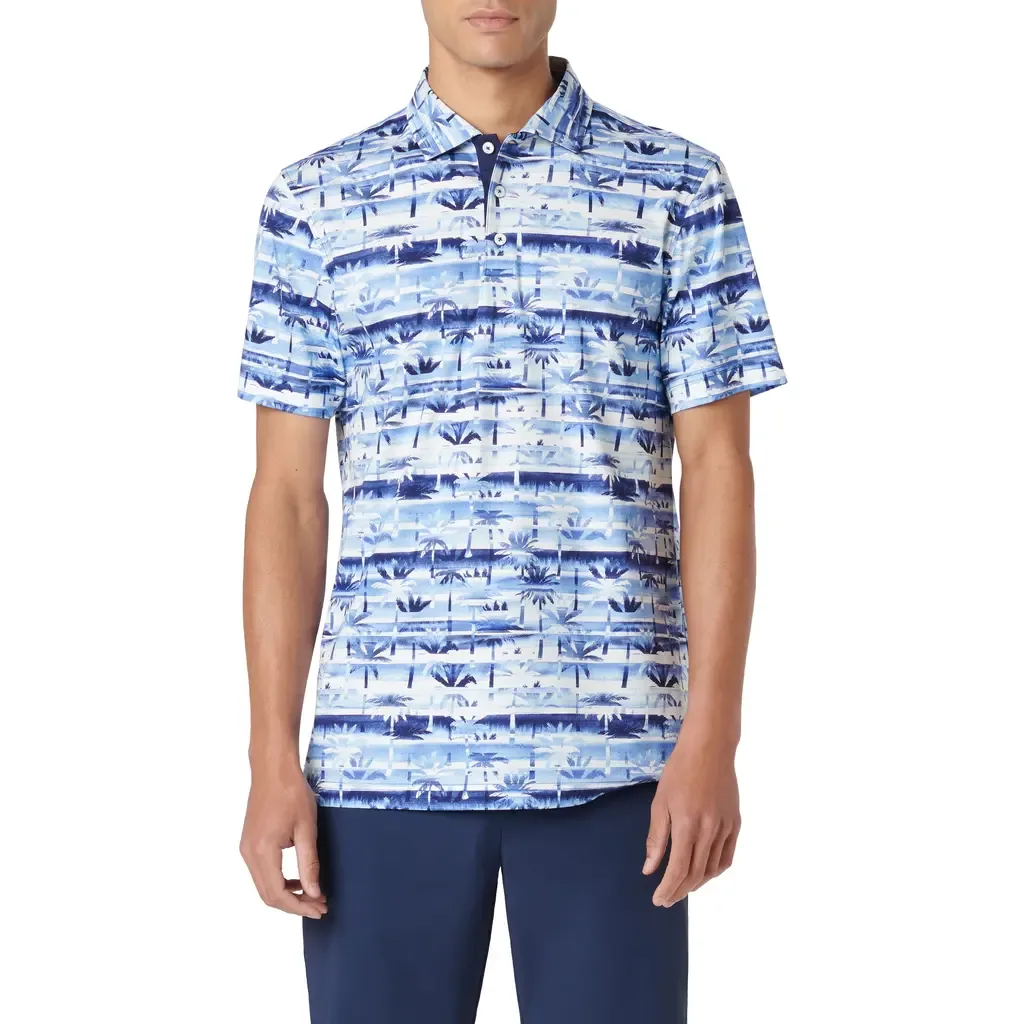 Hendrix Digital Palm Tree Print Pima Cotton Polo by Bugatchi