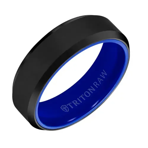 7MM Tungsten Raw Black DLC Ring with Ceramic Interior and Bevel Edge by Triton