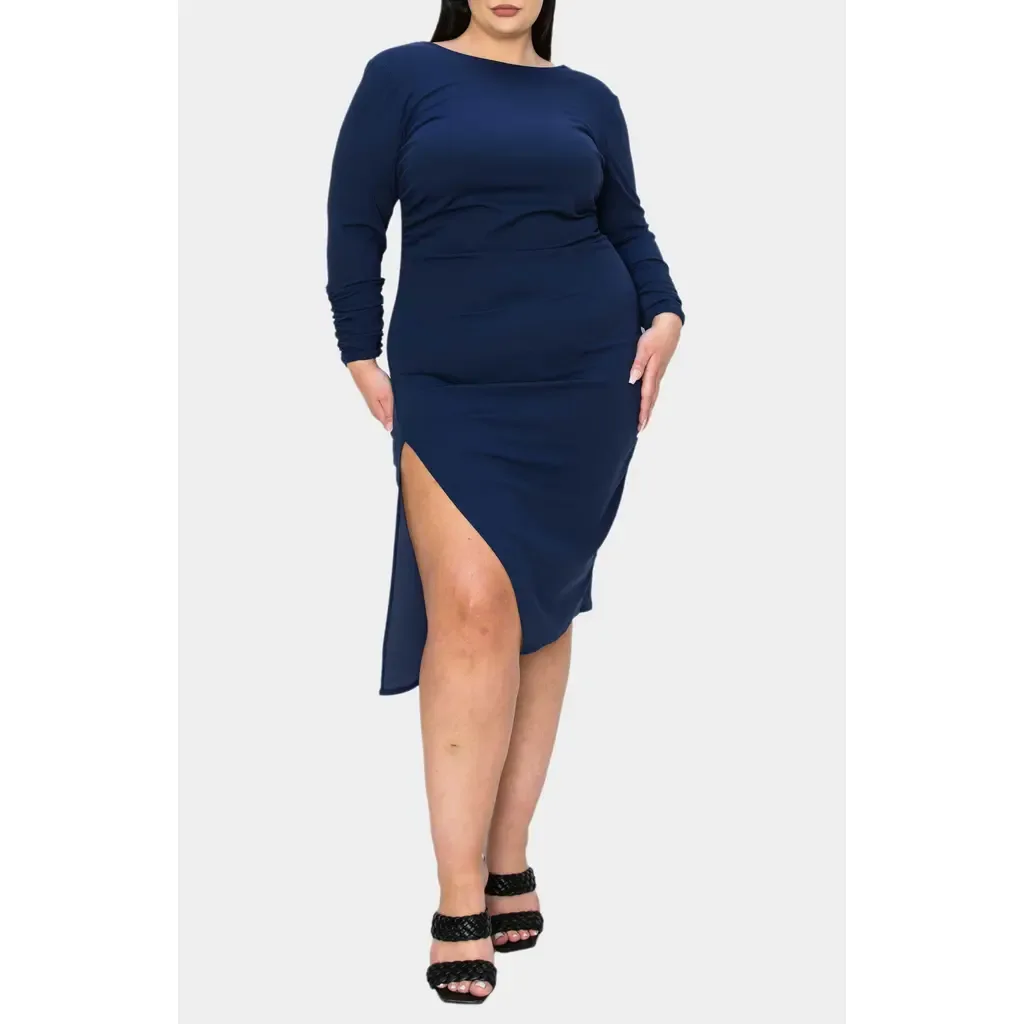Bianca Open Back Side Slit Long Sleeve Stretch Dress by L I V D