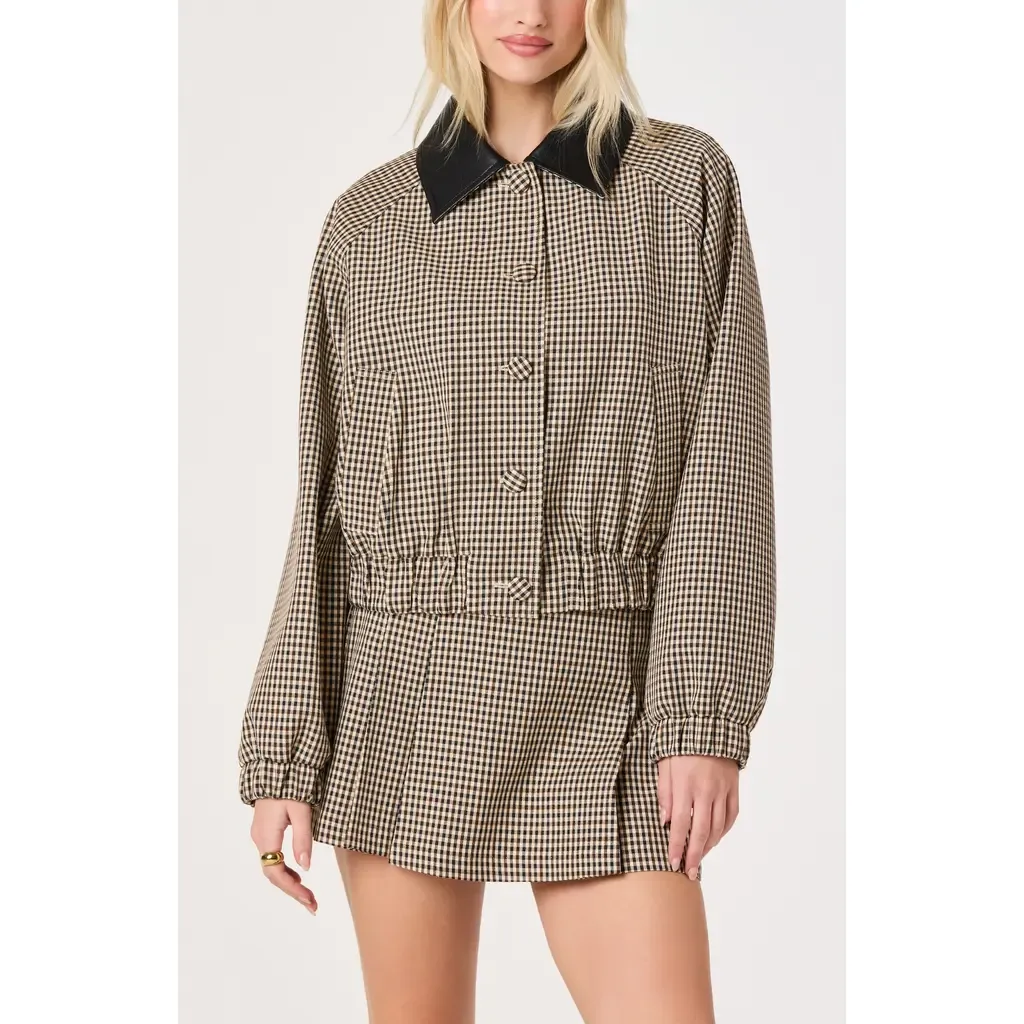 Billie Gingham Jacket with Faux Leather Collar by ASTR the Label