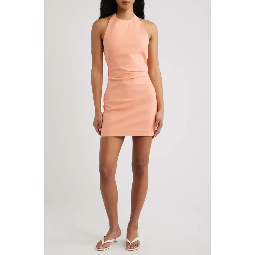 Talie Stretch Cotton Halter Minidress by Line & Dot