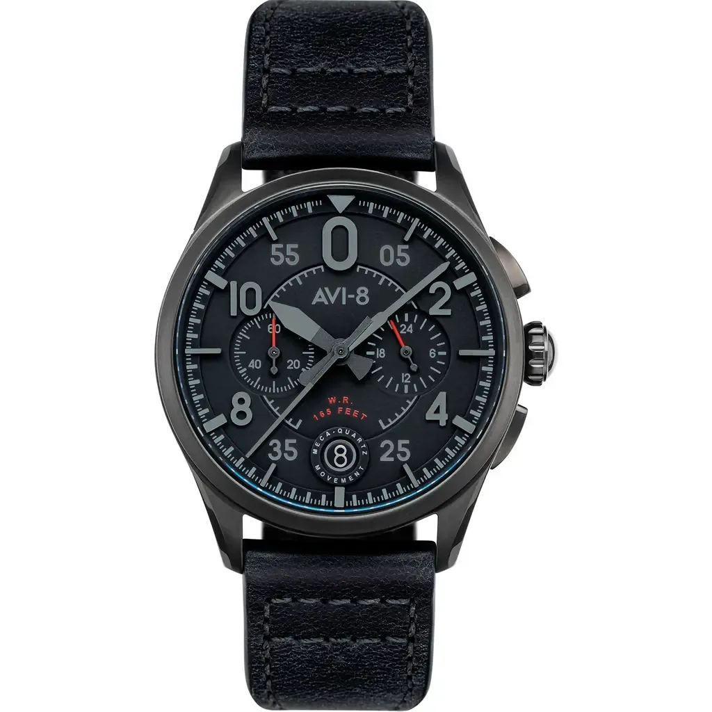 Spitfire Lock Slate Dial Chronograph Leather Strap Watch, 42mm by AVI-8