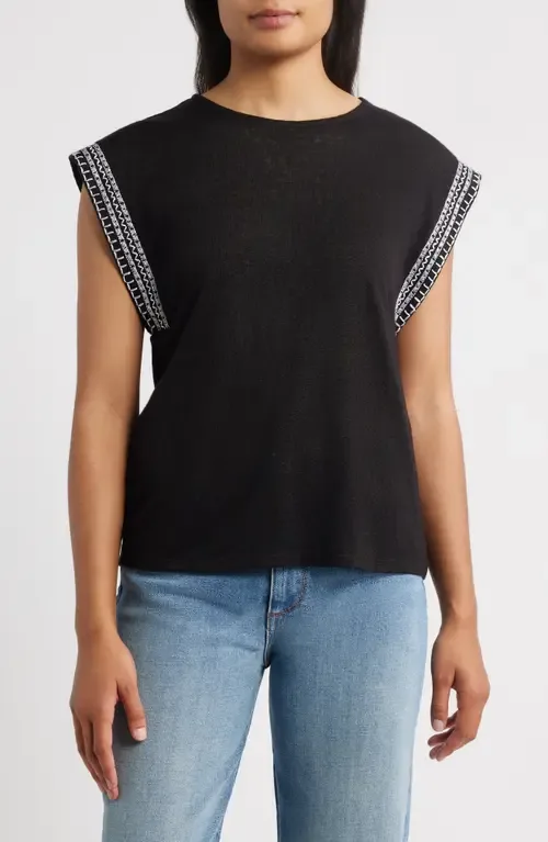 Caty Embroidered Sleeve Knit Top by Bobeau