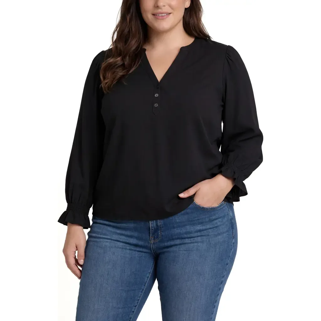 Mixed Media Three-Quarter Sleeve Top by Liverpool Los Angeles