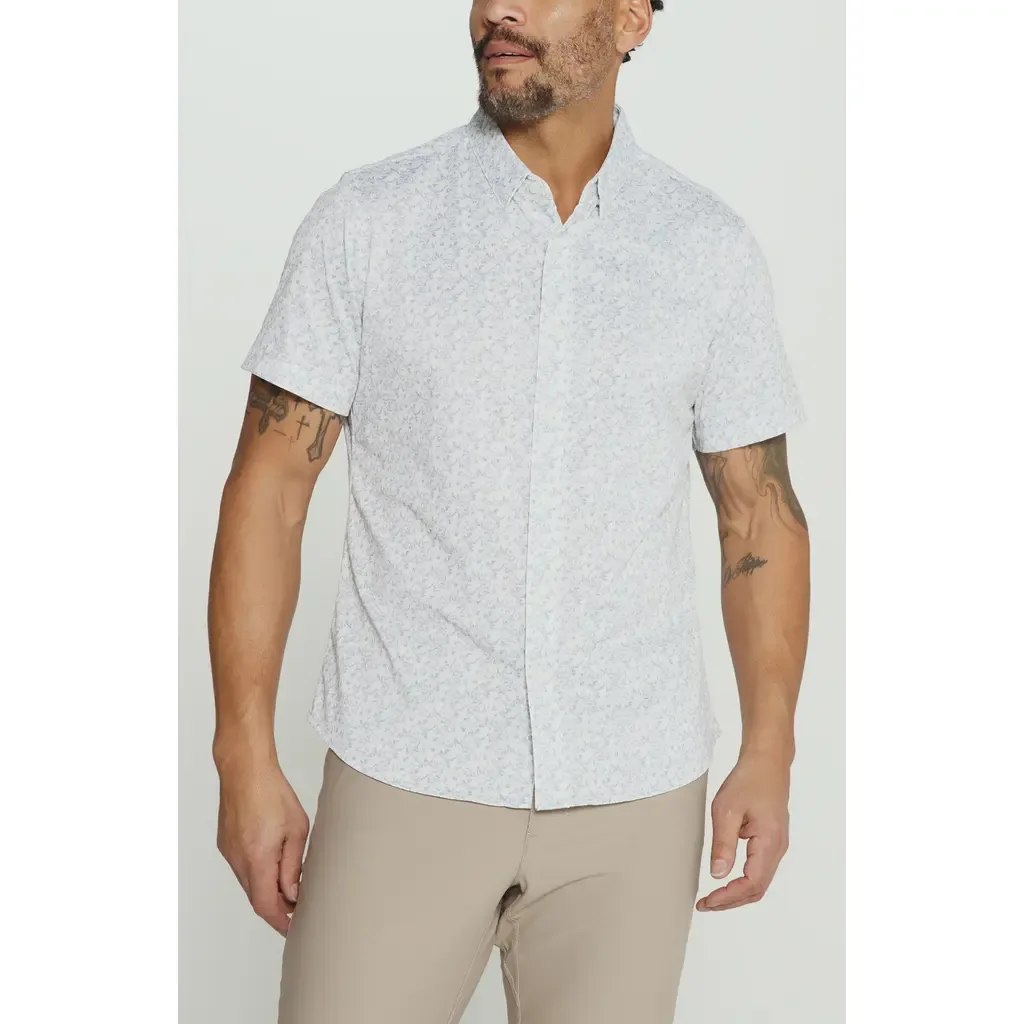 The Wes Abstract Leaf Print Short Sleeve Stretch Button-Up Shirt by 7 Diamonds