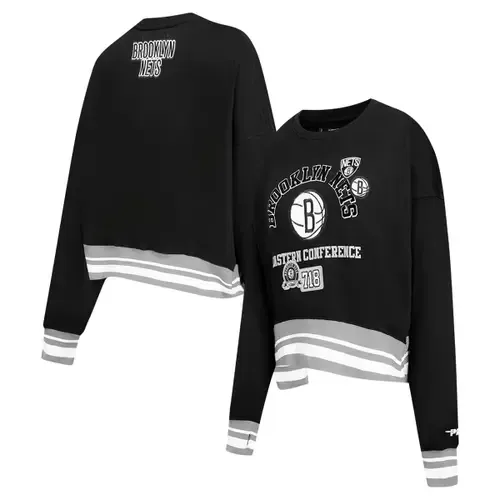 Pro Standard Black Brooklyn Nets Area Code Cropped Pullover Sweatshirt by PRO STANDARD