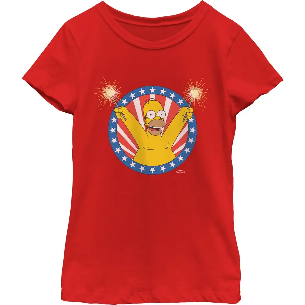 Festive Homer Portrait Graphic Short Sleeve T-Shirt by The Simpsons