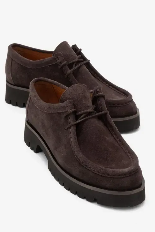 Talia Leather Lace Up Loafer in Brown Suede by Forever & Always Shoes
