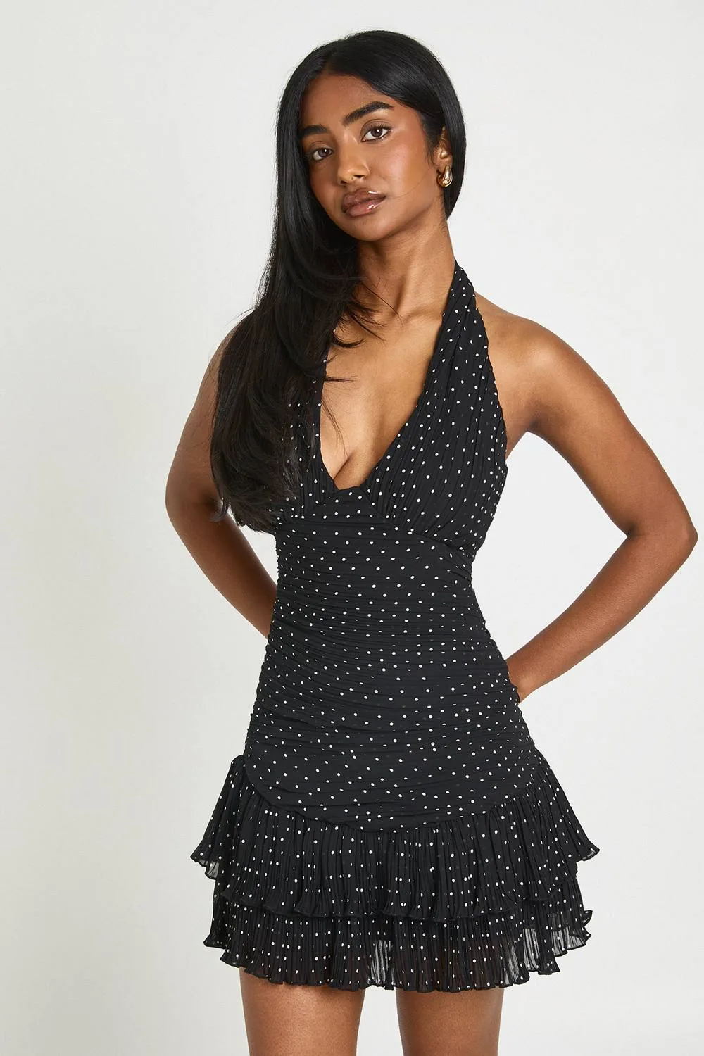Polka Dot Pleated Halter Corset Top by boohoo