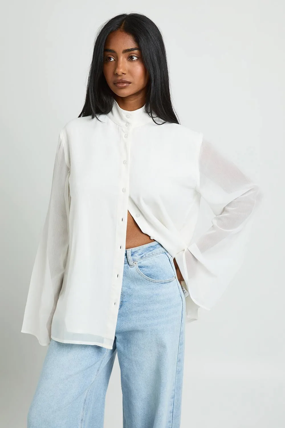 Chiffon Funnel Neck Blouse by boohoo