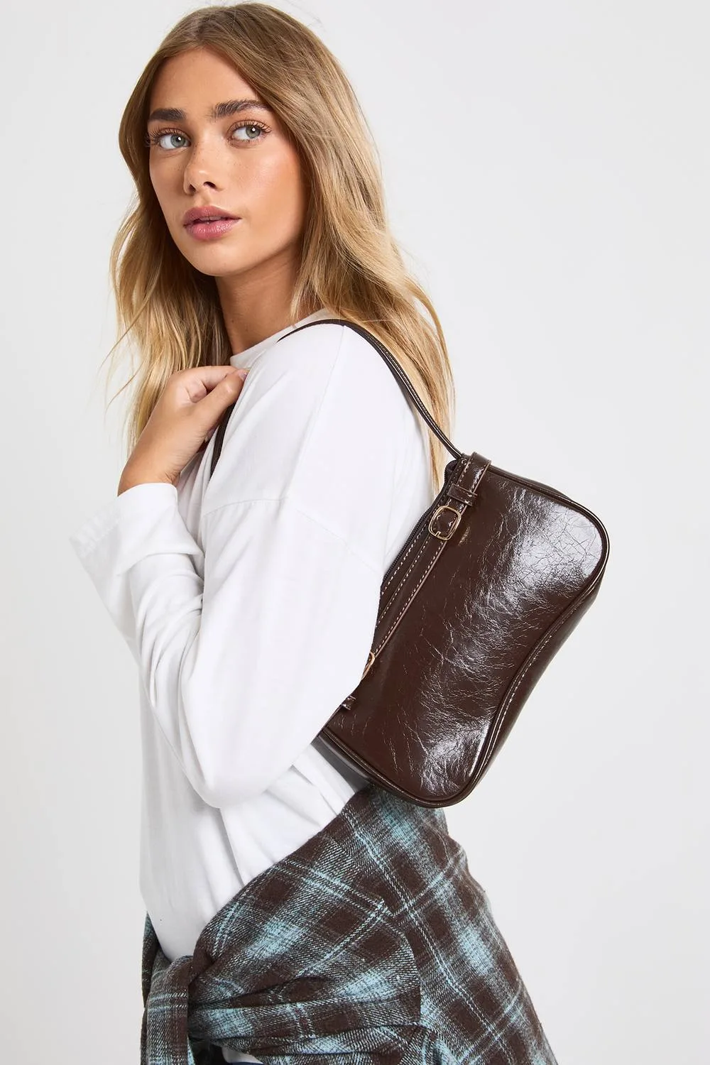 Buckle Detail Double Strap Shoulder Bag by boohoo