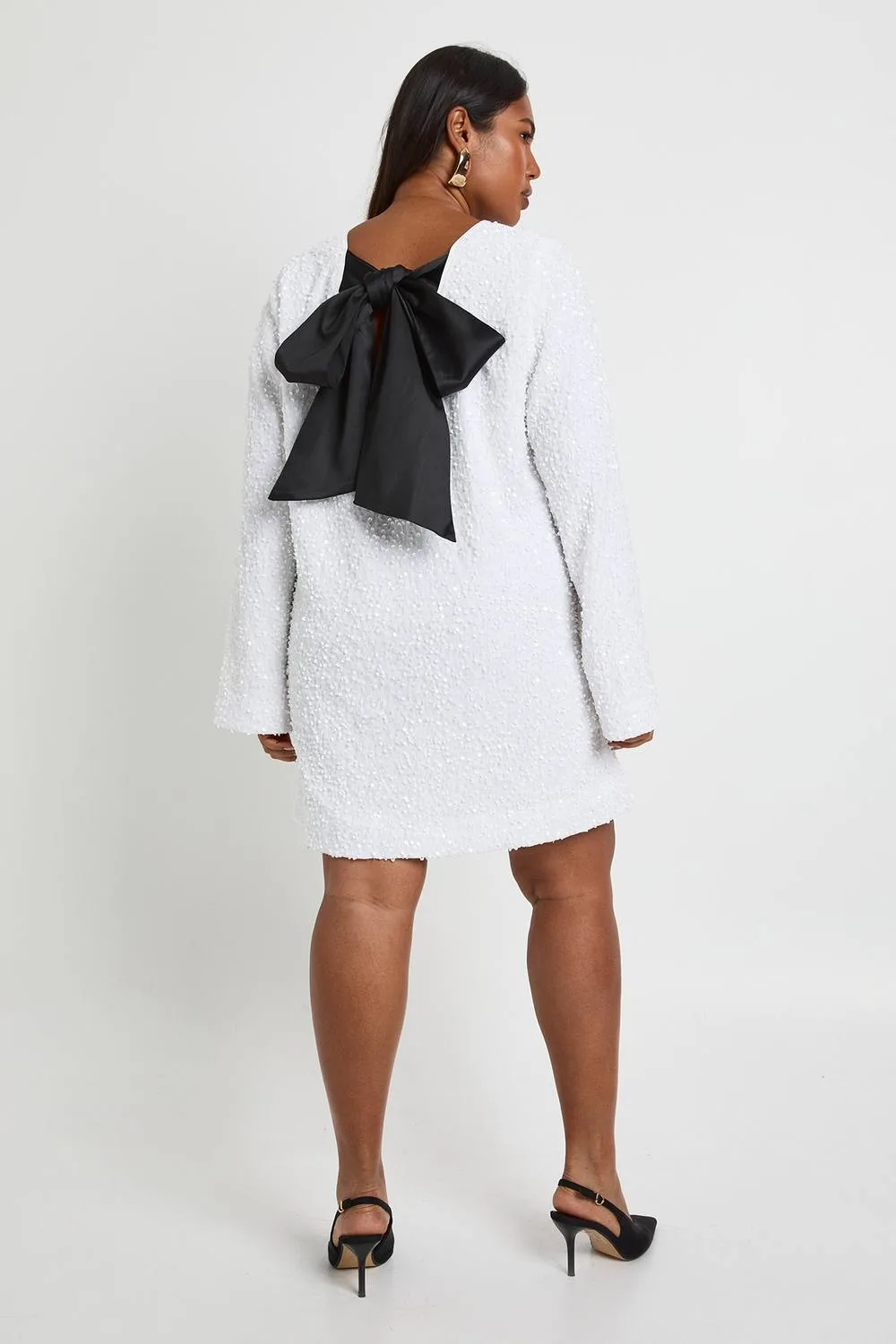 Sequin Velvet Bow Back Shift Dress by boohoo