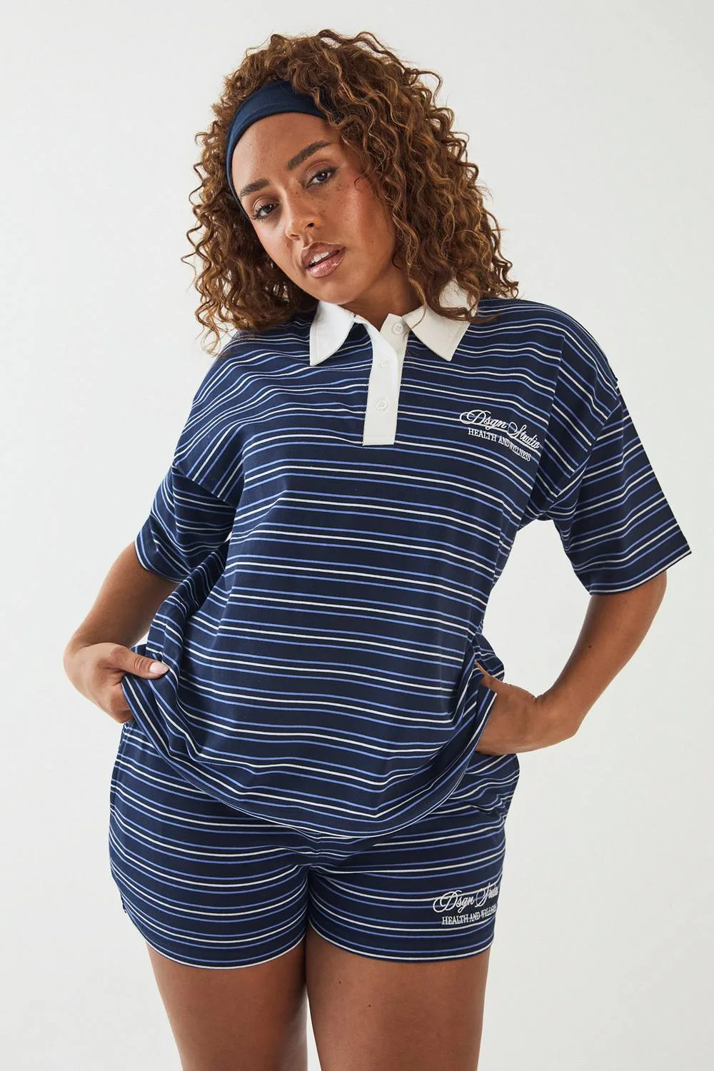 Stripe Collared Short Sleeve Top by DSGN Studio