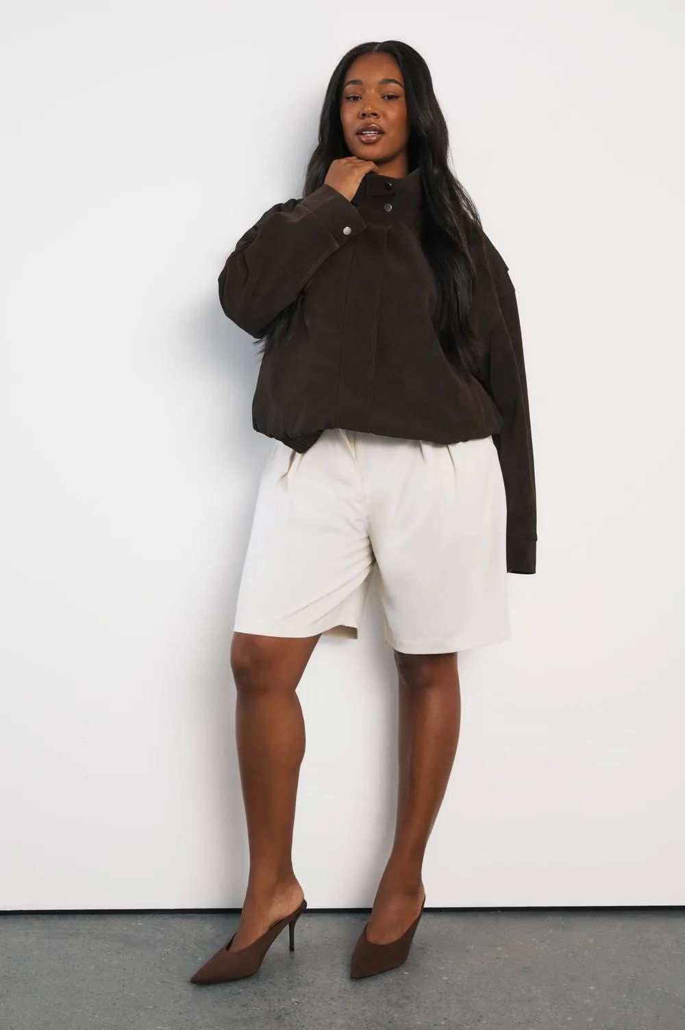 Waist Detail Pleat Front Tailored Longline Shorts by boohoo