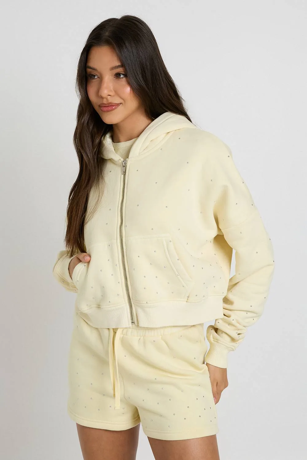 Washed Studded Sweat Short by boohoo