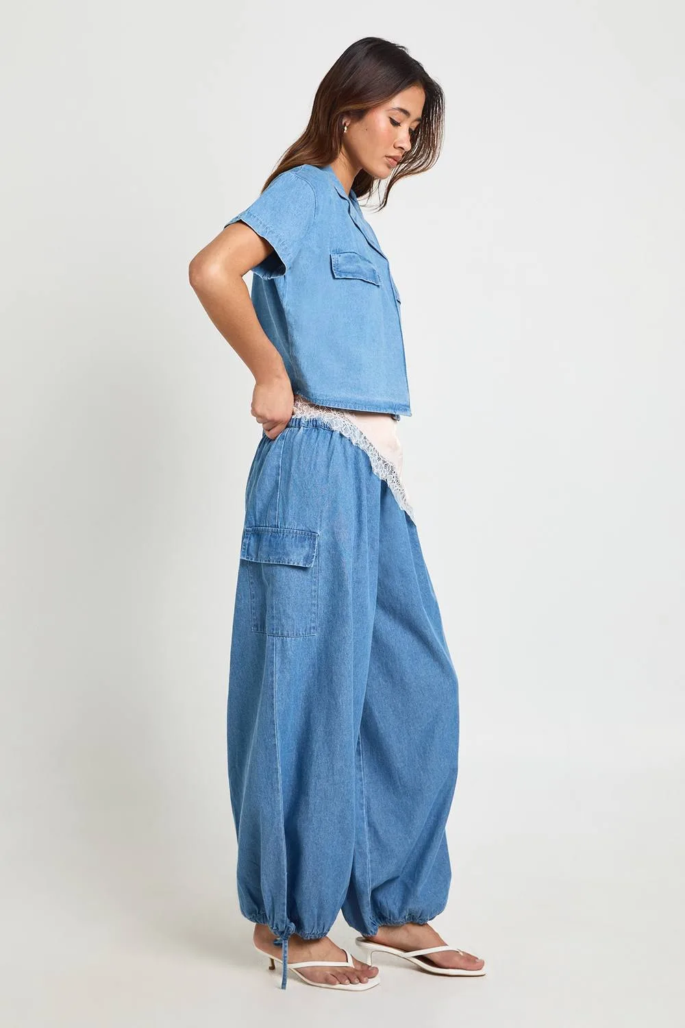 Chambray Balloon Trouser by boohoo