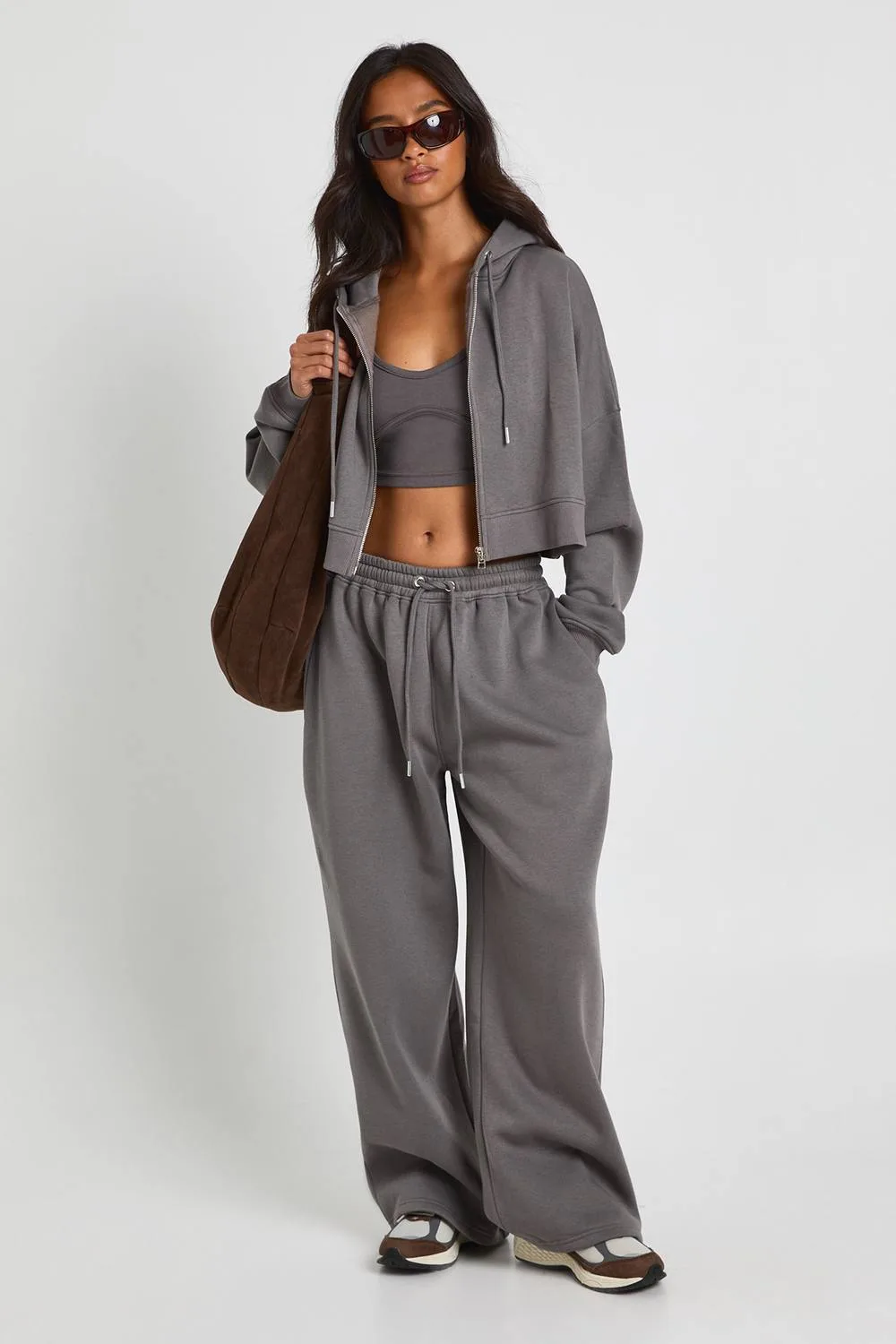 Seam Detail Crop Top 3 Piece Hooded Tracksuit