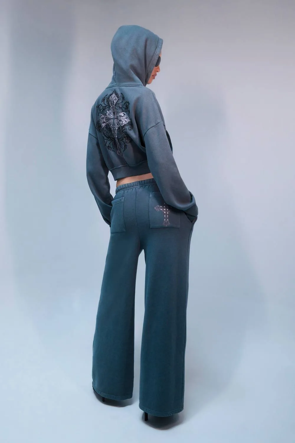 Studded Cross Graphic Zip Through Tracksuit by boohoo