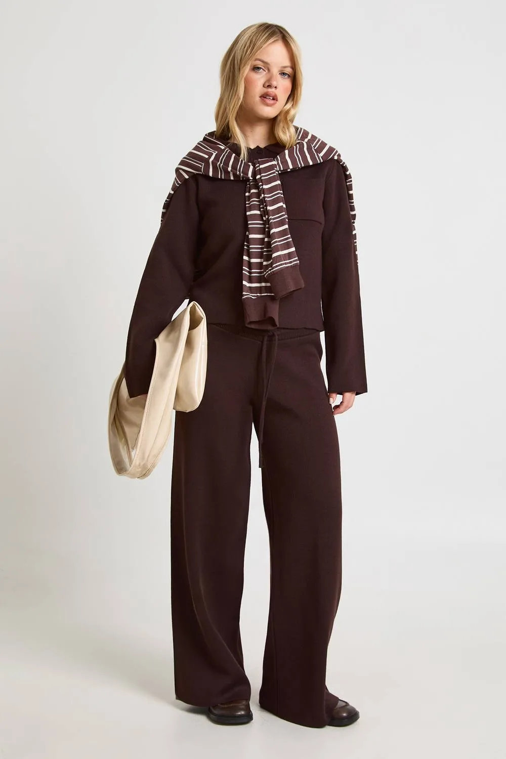 Collared Button Neck Top & Straight Leg Trouser Co-Ord by boohoo