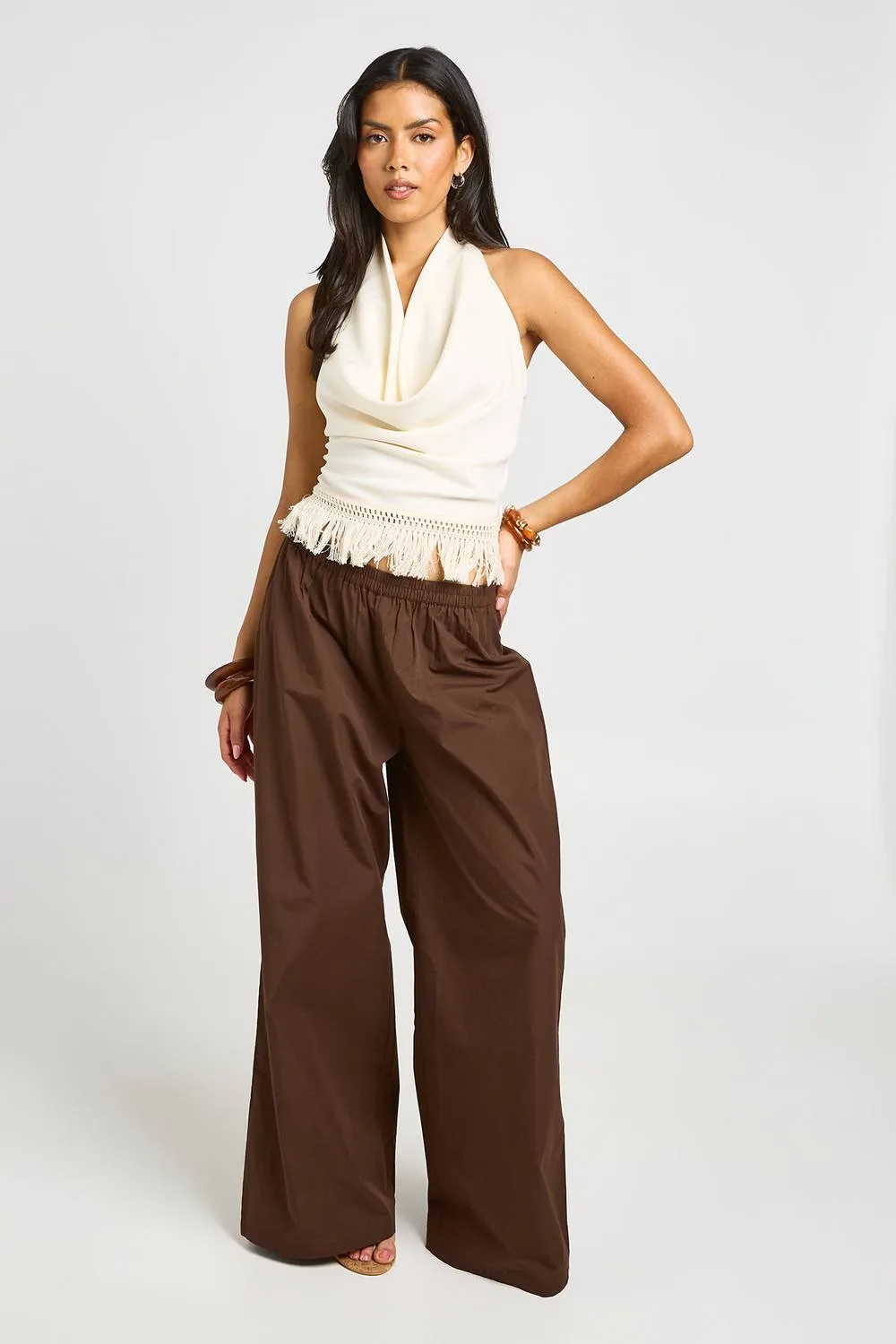 Tassel Trim Cowl Neck Top by boohoo