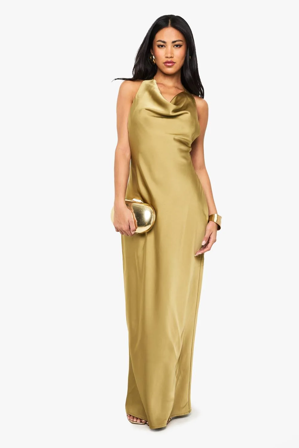 Drape Back Satin Maxi Dress by boohoo