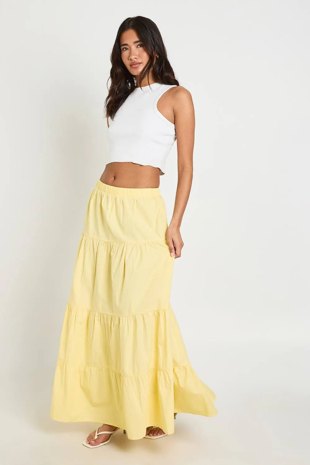 Poplin Tiered Maxi Skirt by boohoo