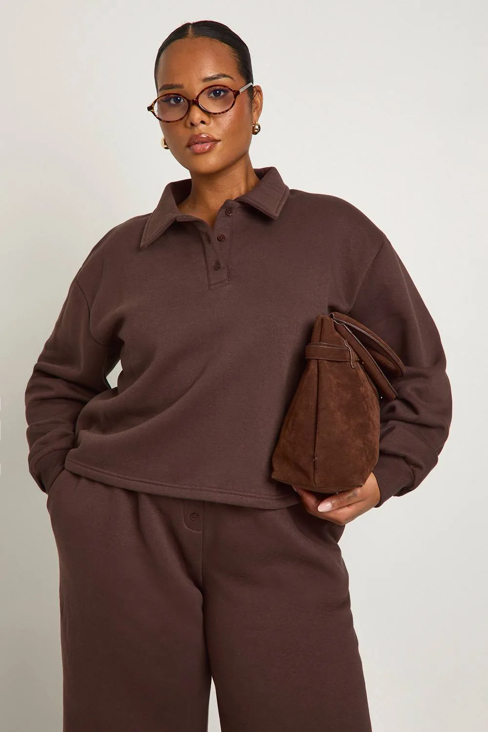 Button Down Collared Sweatshirt by boohoo