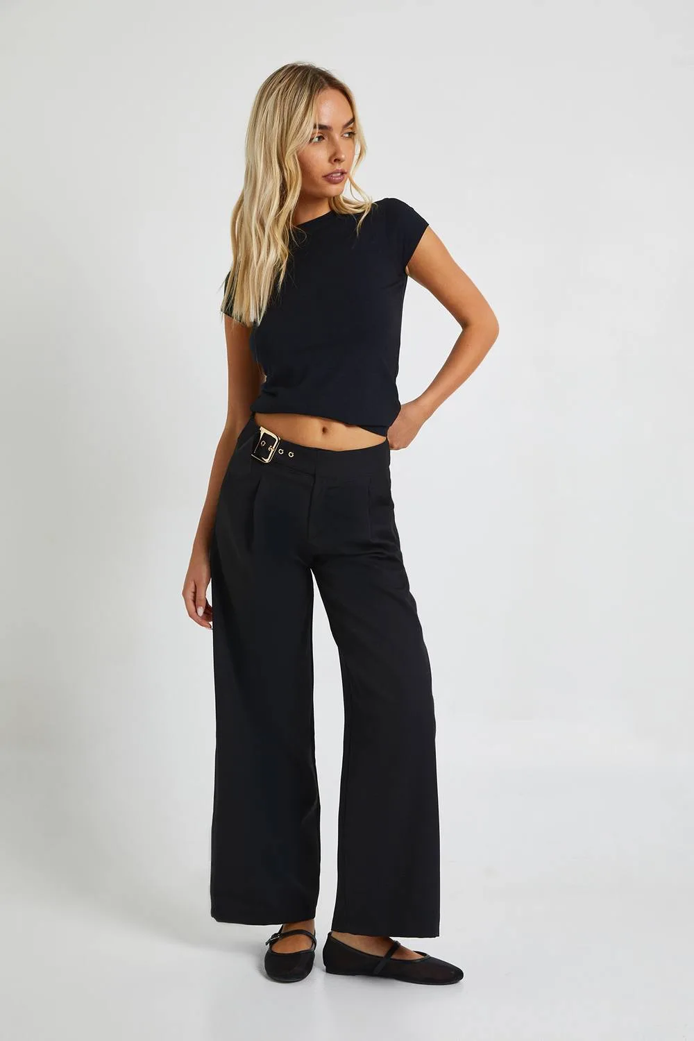 Low Rise Belted Straight Leg Trousers