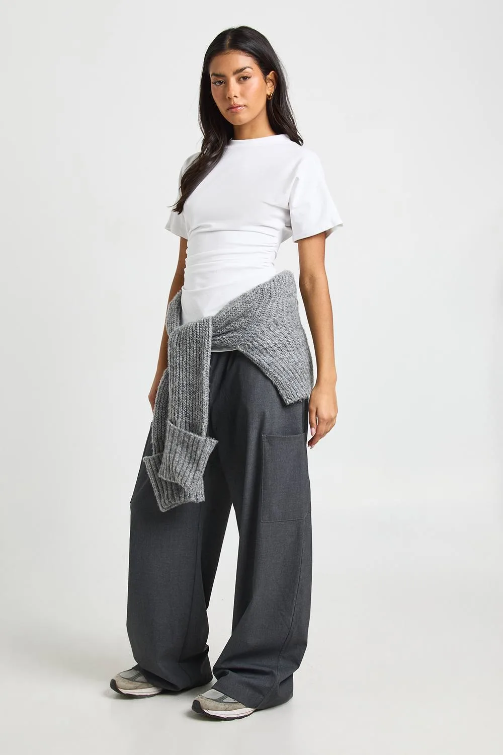 Jersey Ruched Waist Cap Sleeve T-Shirt by boohoo